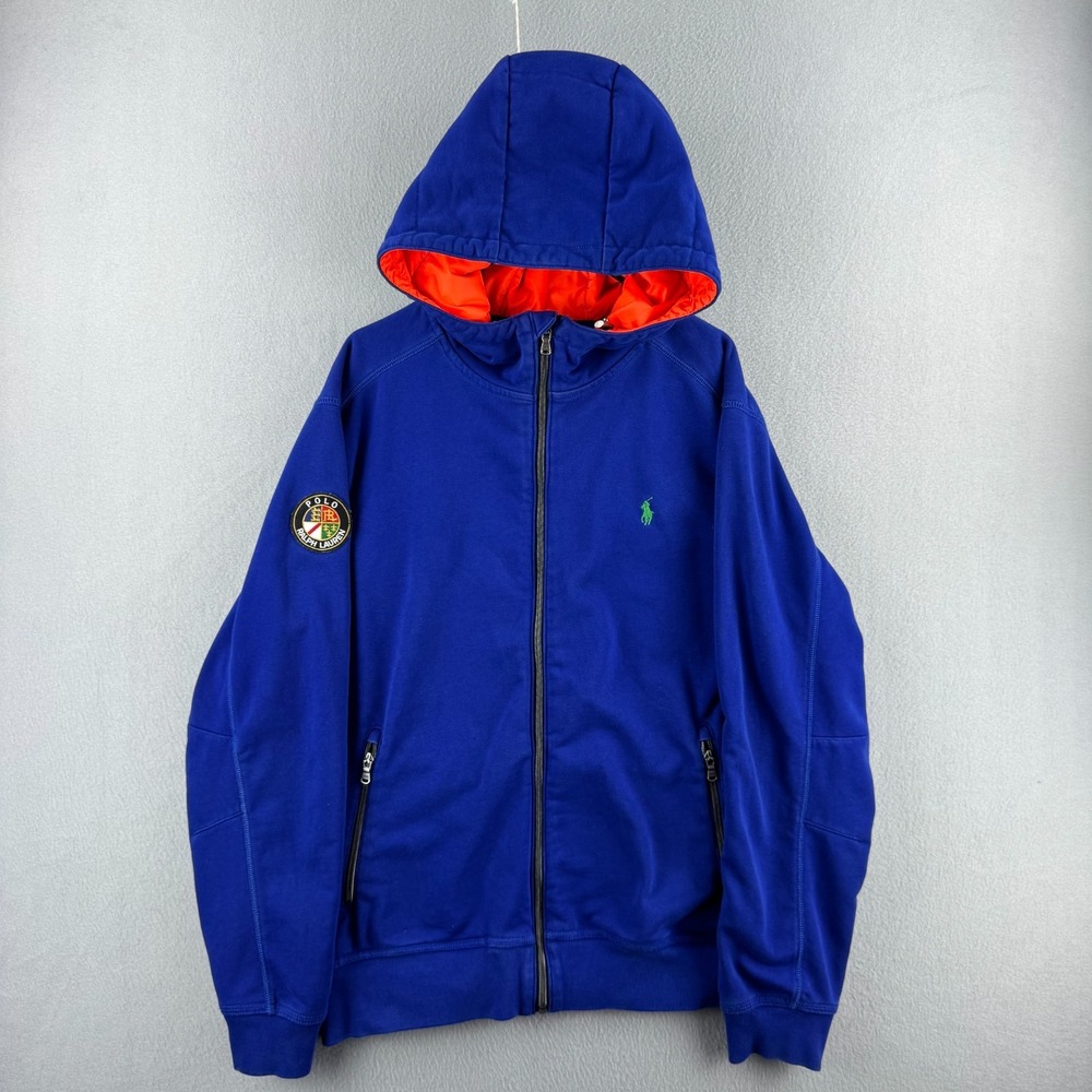 Polo Ralph Lauren Hoodie Mens XL Blue Full Zip Terry Lined Heavyweight Patch